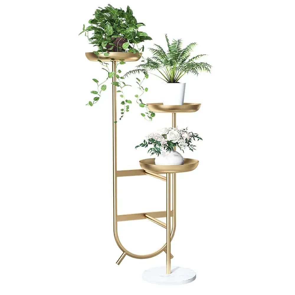 Chic Unique Shaped Metal Standing Plant Stand in Gold | Homary.com
