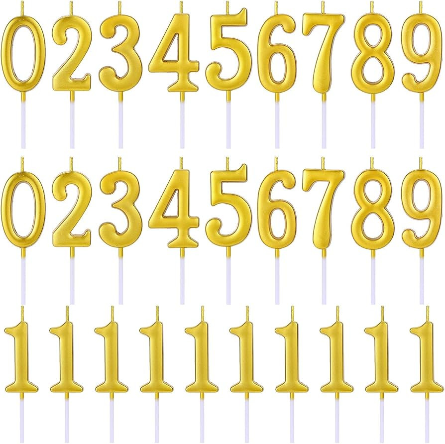 28 PCS Number Birthday Candles Gold Number Candles Cake Candles for 1st Birthday to 18th Birthday... | Amazon (US)