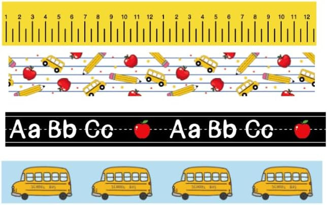 4Rolls Back to School Wired Edge Ribbon Ruler Pencil School Bus Apple Alphabet Printed Ribbon for... | Amazon (US)
