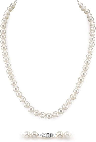 THE PEARL SOURCE White Freshwater Pearl Necklace for Women - Pearl Strand Necklace | Long Pearl N... | Amazon (US)