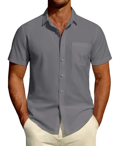 Mens Short Sleeve Dress Shirts Cotton Formal Button Down Shirt with Pocket | Amazon (US)