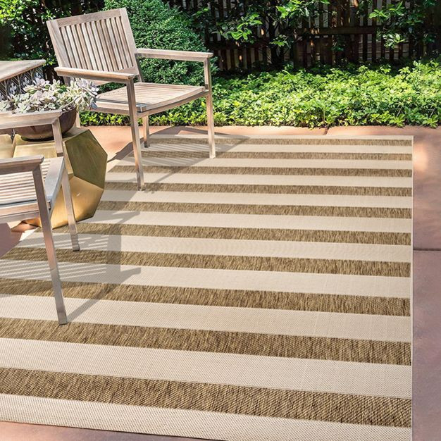 5'x8' Rectangle Indoor and Outdoor Loomed Stripe Area Rug Brown - JONATHAN  Y | Target