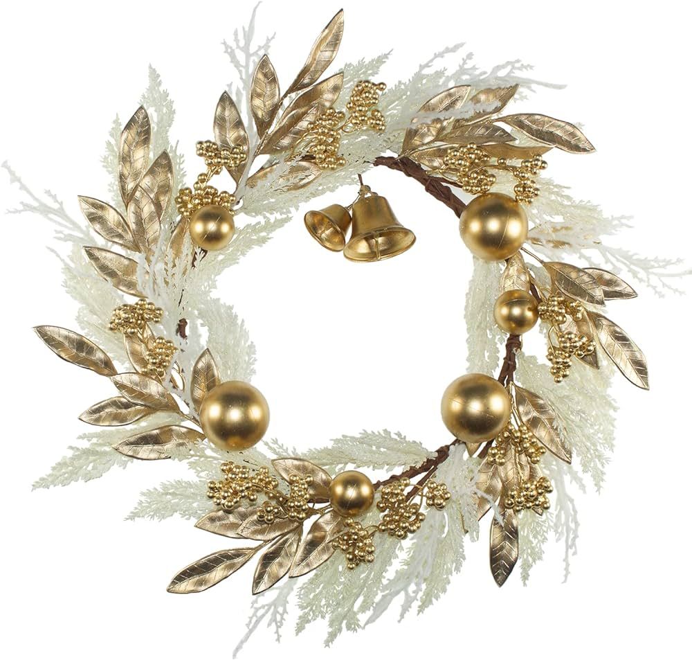 BINFEN 19 Inch Gold Christmas Wreath, Fake Pampas Grass Front Door Wreath with Gold Berry Leaves ... | Amazon (US)