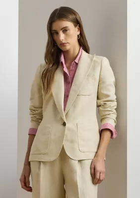 Lauren Ralph Lauren Women's Linen-Blend Twill Blazer, Beige, 12 | Belk