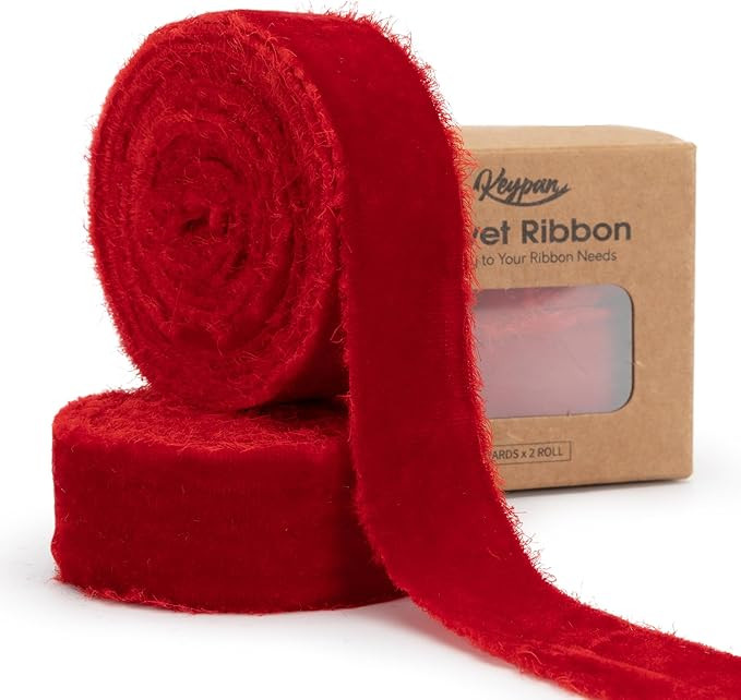Red Velvet Ribbon 1 Inch x 6 Yd Handmade Frayed Vintage Thin Ribbons for Christmas Tree Home Deco... | Amazon (US)