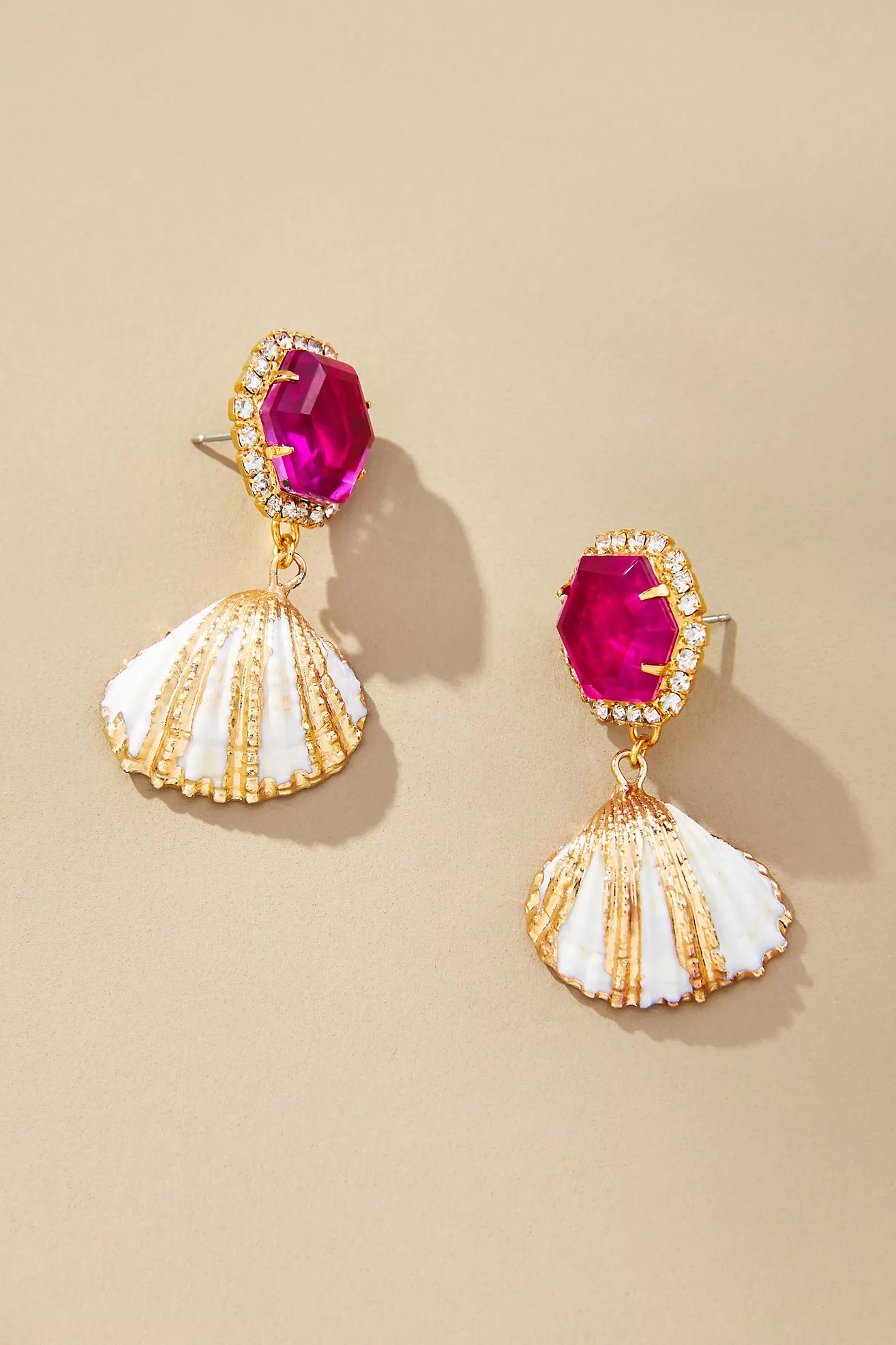 The Pink Reef Emerald Shell Drop Earrings | Anthropologie (US)