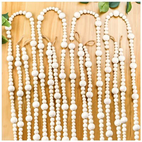 4PCS Wood Beads Garland Christmas, 28.8Feet Wooden Bead Garland for Christmas Tree Decoration, Round Wooden Beads Farmhouse Boho Ornaments for Wall Hanging Home Decor | Amazon (US)