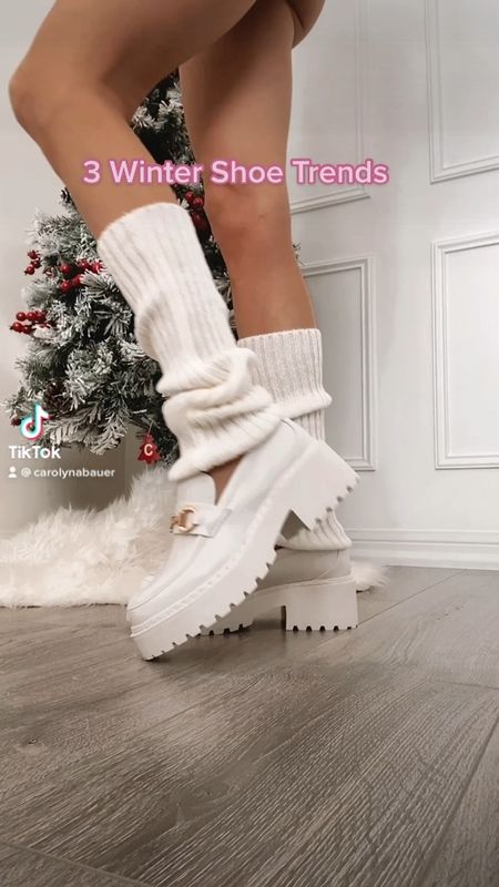 3 winter shoe trends: loafers in cream and black, brown boots, leg warmers 🫶💖 Perfect gift for the holidays / Christmas

they all fit TTS 

#LTKshoecrush #LTKHoliday #LTKunder100