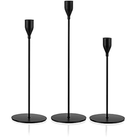 Matte Black Candle Holders Set of 3 for Taper CandlesDecorative Candlestick Holder for Wedding, Dinn | Amazon (US)
