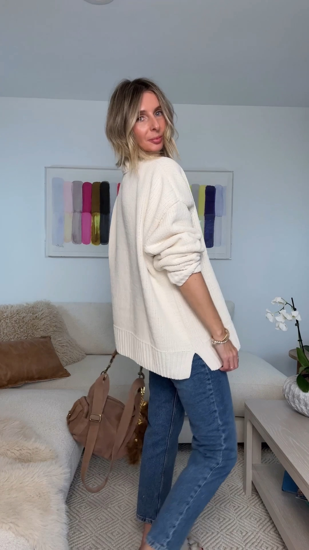 this sweater feels like a cloud annnnnd, i just saw it’s 30% off today!! 🙌

this is how i would wear it for both day, and night! 🙌

SWEATER - wearing the medium. it’s already pretty oversized, but i like mine extra oversized!
feels so soft and snug, but still frickin cool. wear with jeans, minis, or leggings! available in soooo many colors. a must have for the chillier months! 

JEANS -  size 6
straight leg perfection. can’t beat these jeans with a chunky oversized knit thrown over. 🤌

BLACK MINI - medium
holiday szn staple right here. the lace!!! 😮‍💨 dress it up, dress it down…so so good! 

INSANE SLIDES
afraid they sold out. 😭 keeping my eye out for a restock for you. 

WESTERN ANKLE BOOTS
killer walmart find. love ‘em! 

BLACK BAG
cool. edgy. dressy. casual. it does IT ALLLL! 

BROWN SUEDE BAG
a favorite of mine. just think it’s super effortless and cool. nothing else to add!! 🫠

#LTKFindsUnder100 #LTKOver40 #LTKgrwm