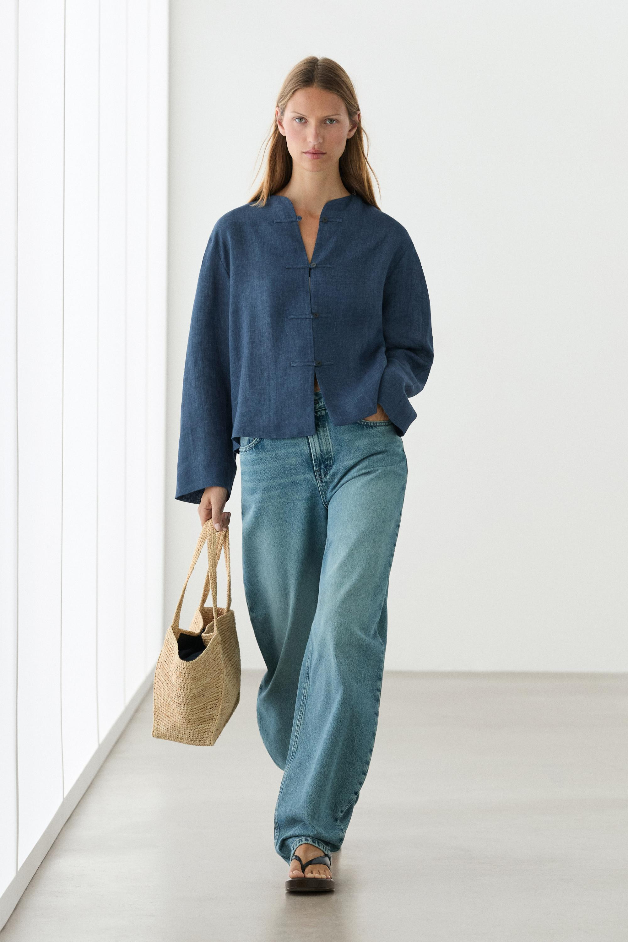100% linen overshirt with toggle details | Massimo Dutti UK
