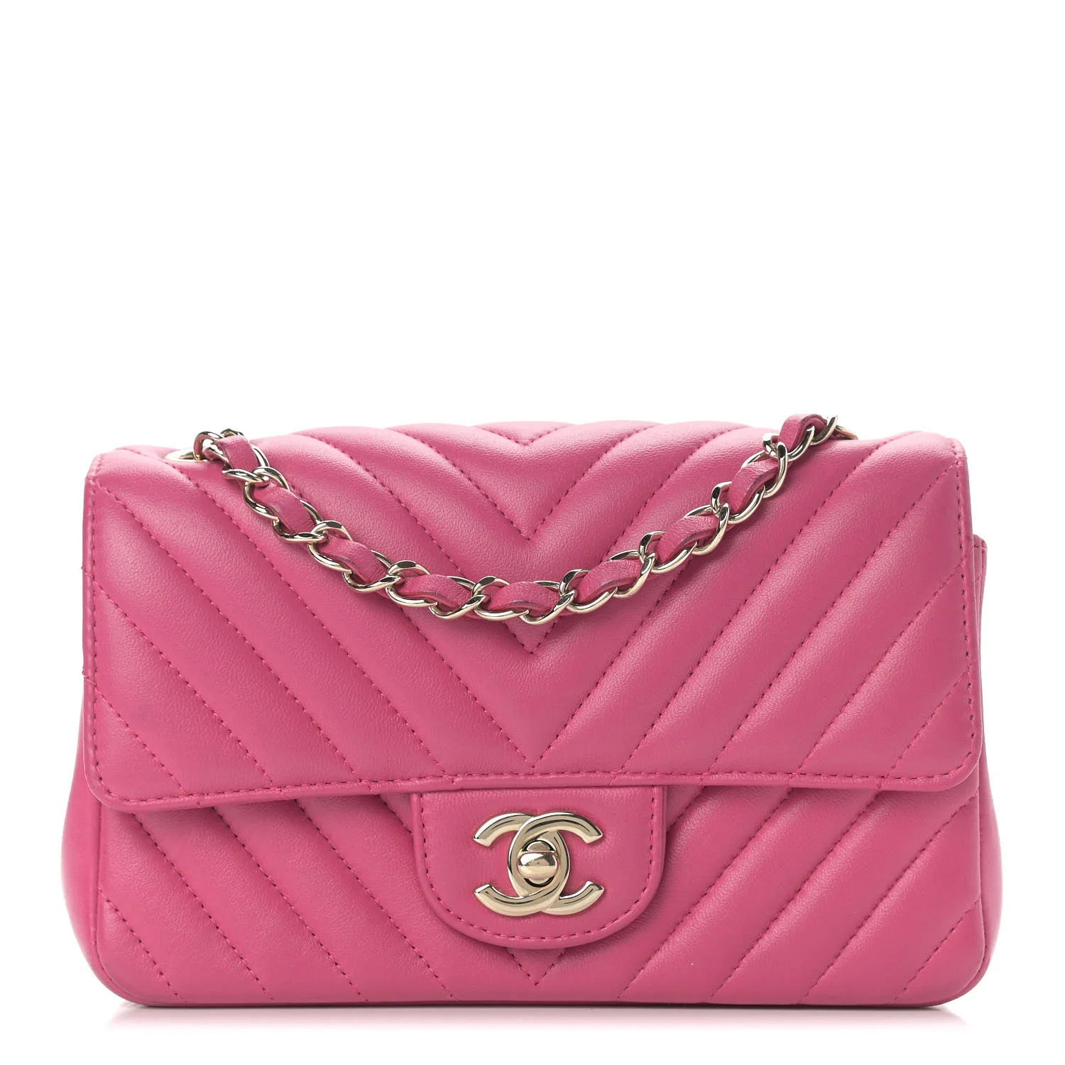 CHANEL Lambskin Chevron Quilted Mini Rectangular Flap Dark Pink | FASHIONPHILE | Fashionphile