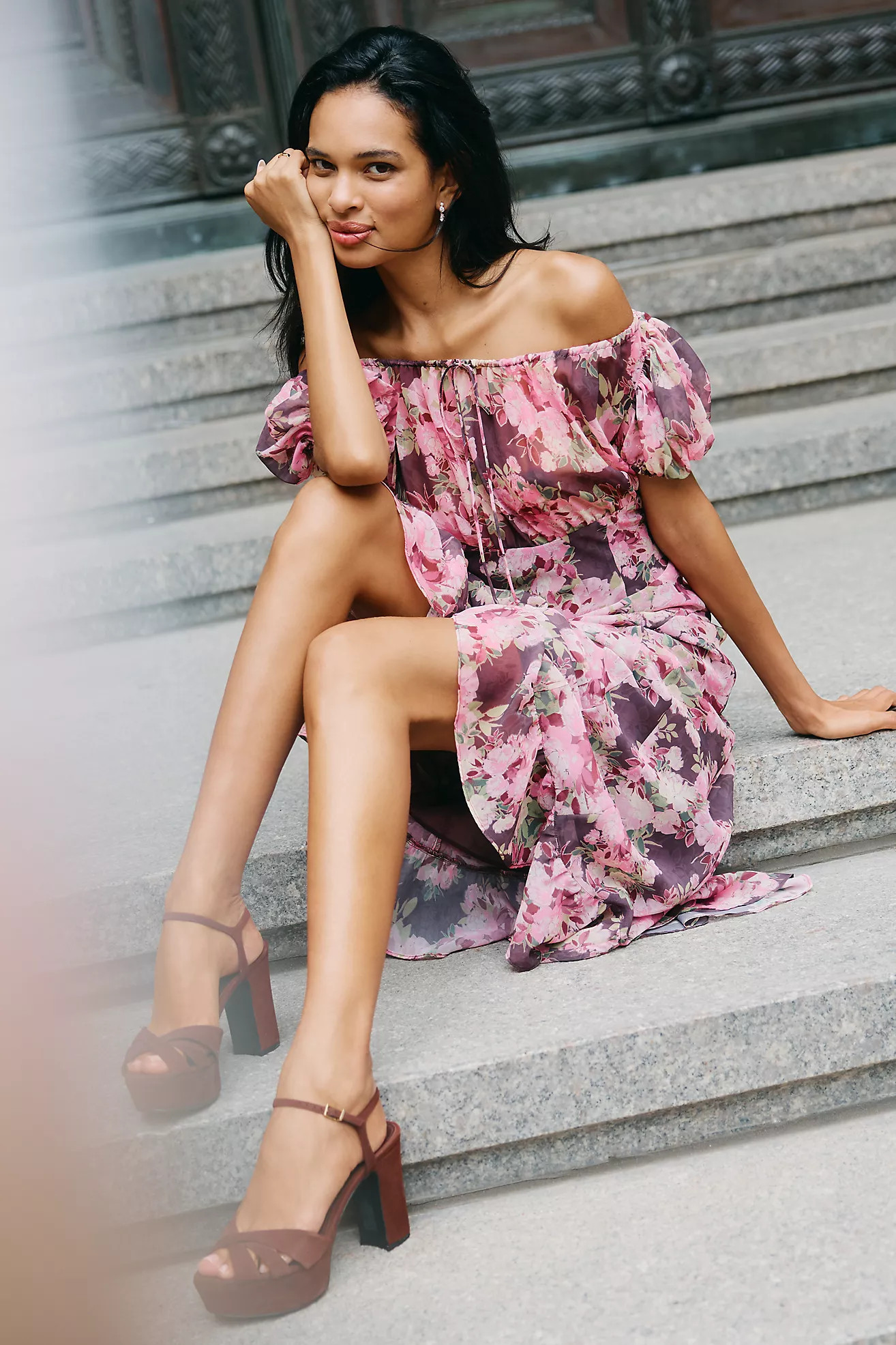 For Love & Lemons Adelie Puff-Sleeve Midi Dress | Anthropologie (US)