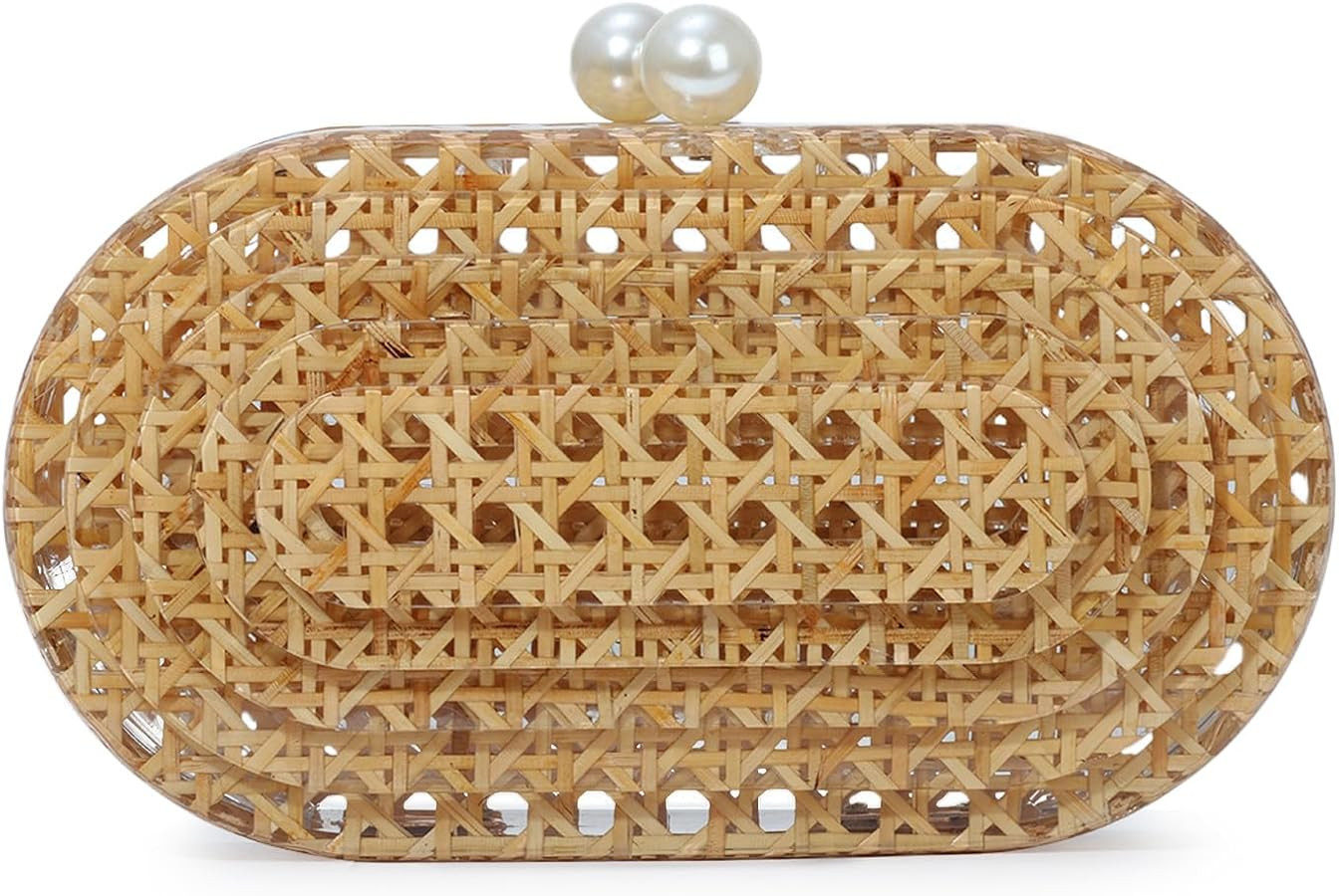 GOKTOW Woven Rattan Clutch Purse with Magnetic Closure Beach Handbag, Lightweight Acrylic Summer ... | Amazon (US)