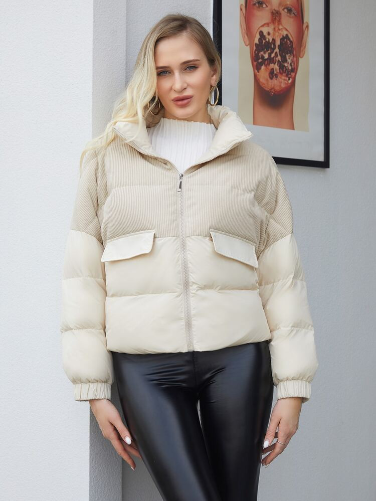 ZIAI Flap Detail Drop Shoulder Puffer Coat | SHEIN