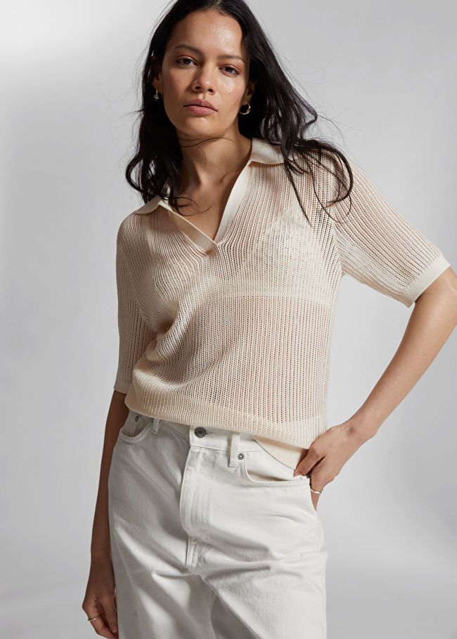 Relaxed Pointelle Knitted Polo Shirt | & Other Stories US