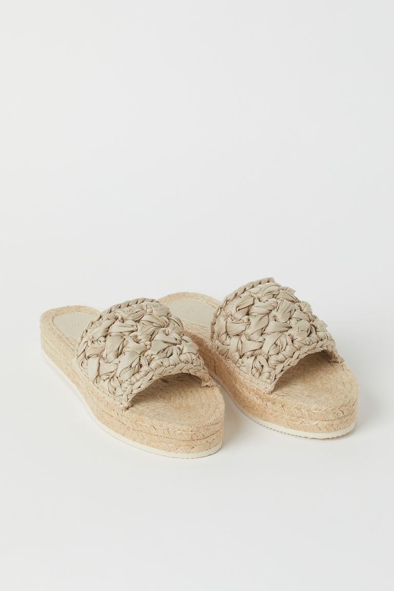 Platform slides with a wide foot strap in braided jersey and braided jute trim around soles. Jers... | H&M (US + CA)