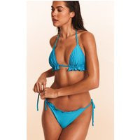 Blue Frill Edge Triangle Bikini Top | PrettyLittleThing US