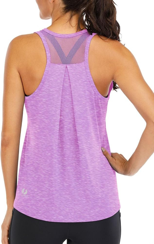 ICTIVE Workout Tops for Women Loose Fit Racerback Mesh Backless Muscle Tank Running Shirts | Amazon (US)
