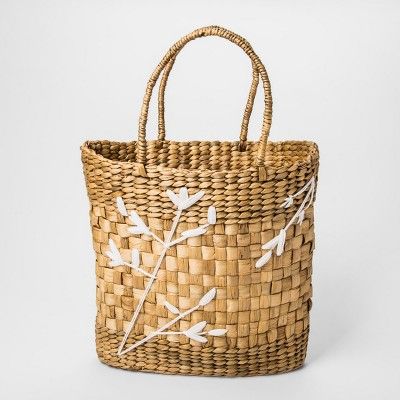 Embroidered Water Hyacinth Basket Natural/White - Threshold™ | Target
