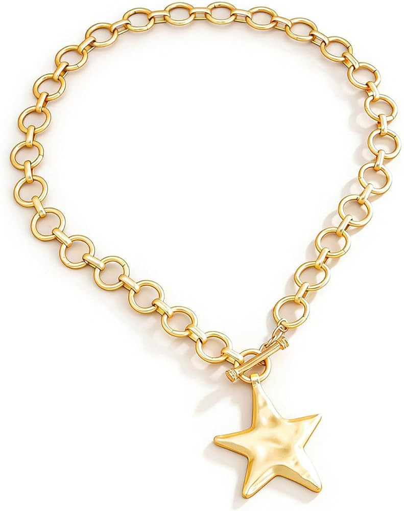 Chunky Gold Star Necklace Big Silver Statement Necklace for Women Big Star Chunky Necklaces Large... | Amazon (US)