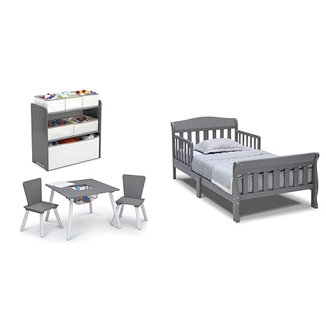 Delta Children 4-Piece Toddler Playroom Set, Grey/White & Canton Toddler Bed, Greenguard Gold Cer... | Amazon (US)