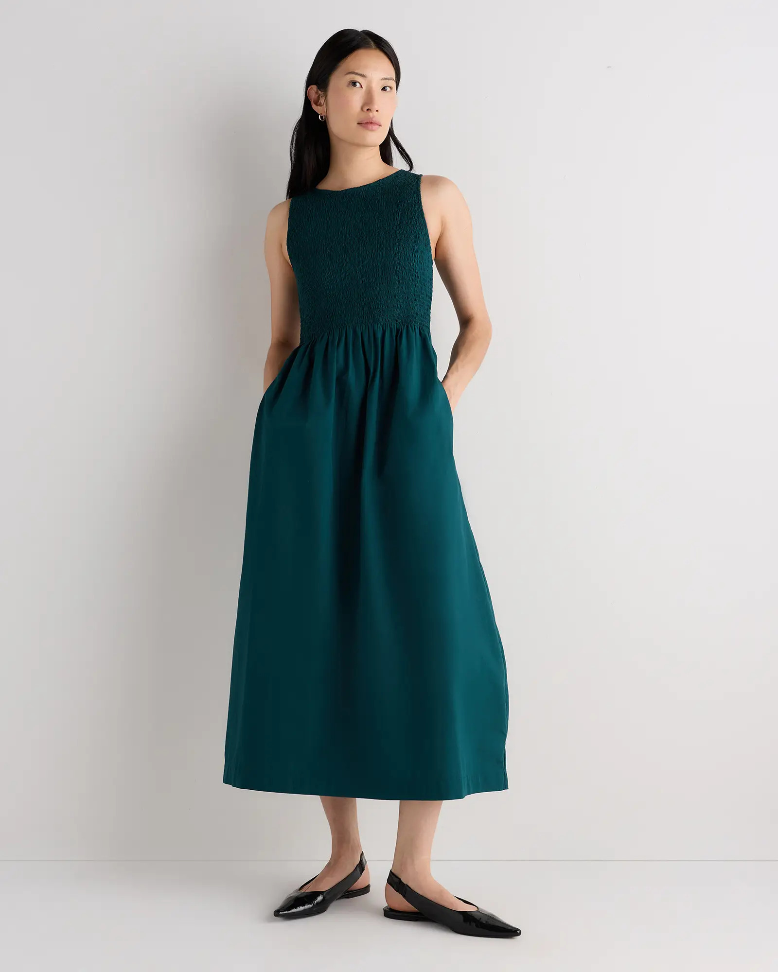 100% Organic Cotton Poplin Boatneck Maxi Dress in Ocean Green | Quince