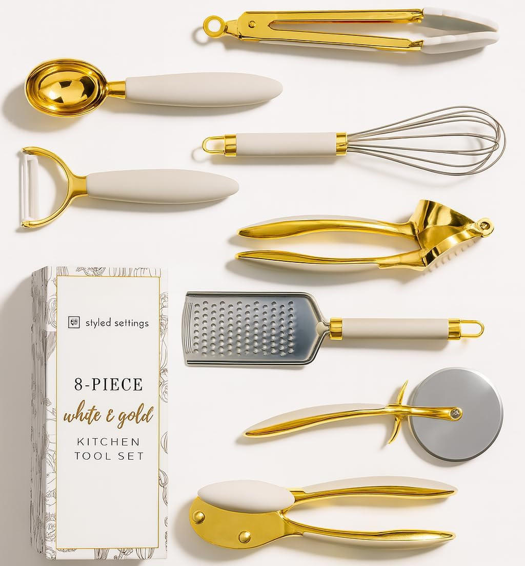 Styled Settings White & Gold Cooking Utensils Set, 8-Piece | Amazon (US)