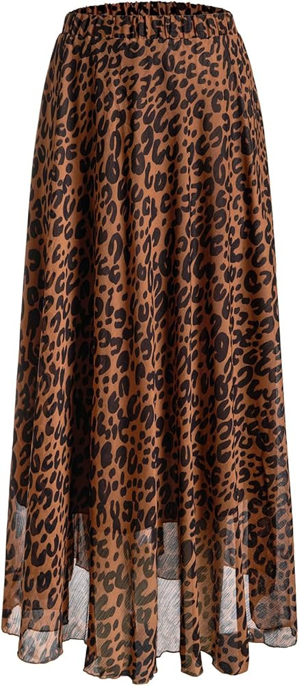 GORGLITTER Women's Plus Cheetah Leopard Print Chiffon Maxi Skirts Y2k Mesh Animal High Waisted Fl... | Amazon (US)