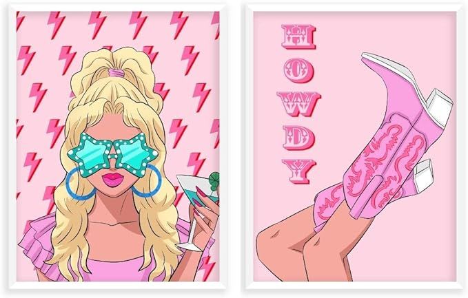 Jake Meets Kate Funky Girl & Howdy Cowgirl Preppy Room Decor Aesthetic Poster, Hot Pink Wall Art,... | Amazon (US)