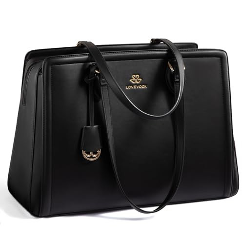 LOVEVOOK Laptop Tote Bag for Women,15.6 Inch Waterproof PU Leather Work Bag, Professional Computer Bags Business Office Work Briefcase Handbag Purse Shoulder, Office Gifts for Women, Black | Amazon (US)