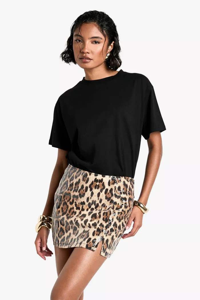 Tall Leopard Sequin Micro Mini Skirt | boohoo (US & Canada)