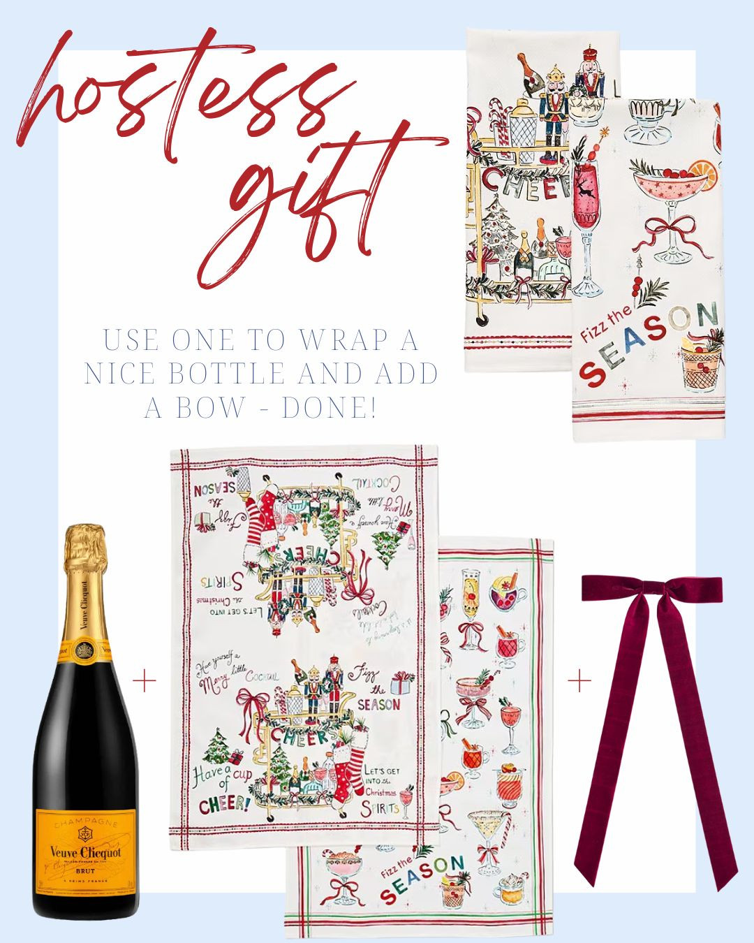 The easiest hostess gift idea 🎁 Wrap your favorite bottle in a festive tea towel and tie with a velvet bow — simple, chic, and holiday ready!

hostess gift ideas, holiday entertaining, easy gift wrap, festive kitchen decor, holiday party ideas 

 #LTKGiftGuide #LTKHoliday #LTKHome