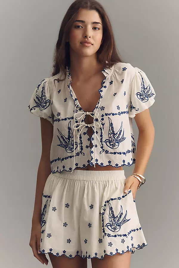 Maeve Cotton Voile Embroidered Blouse | Anthropologie (US)