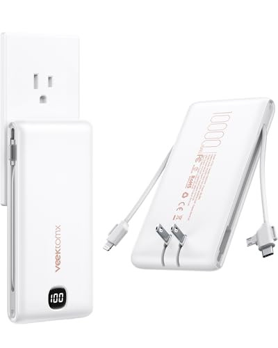 VEEKTOMX Portable Charger with Built in Cables 10000mAh, Power Bank for iPhone with AC Wall Plug,... | Amazon (US)