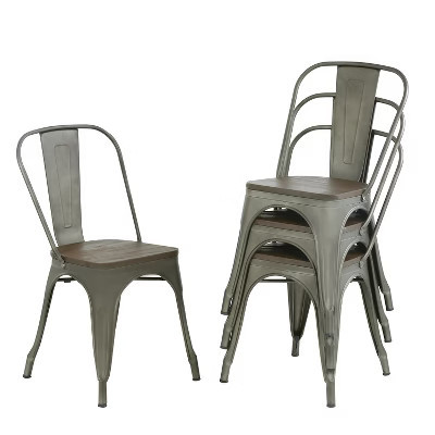 FDW Metal Dining Chairs Set of 4 Restaurant Chairs with Rubber Foot Protectors & Wooden Seats, Bronze | Target