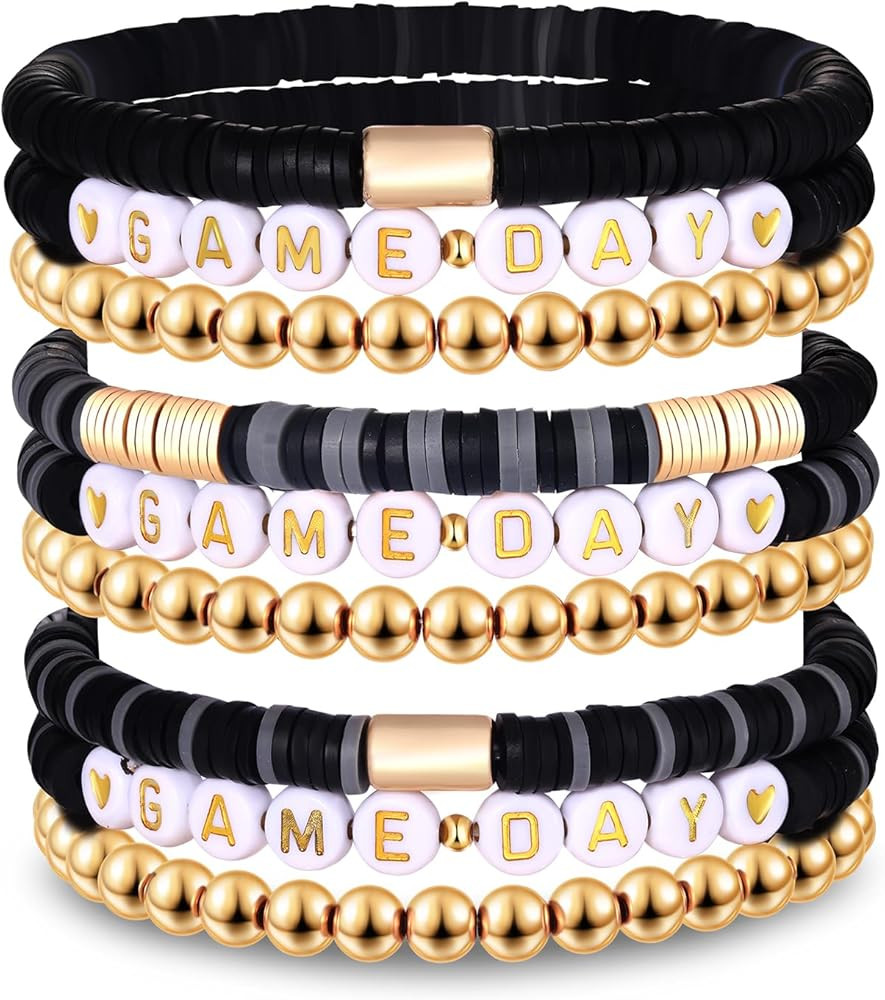 NLCAC 9 Pack Game Day Bracelets Stackable Heishi Beaded Stretchy Bracelet Preppy Jewelry Baseball... | Amazon (US)