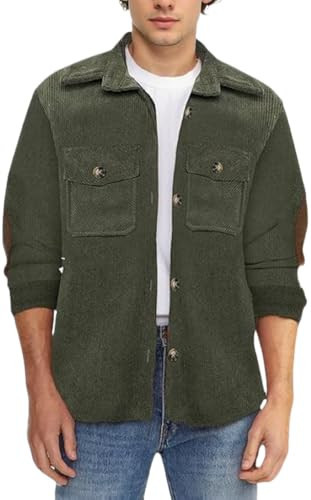 SANGTREE Mens Corduroy Shirt Jacket Casual Long Sleeve Button Down Shirt Shacket Green, XX-Large | Amazon (US)