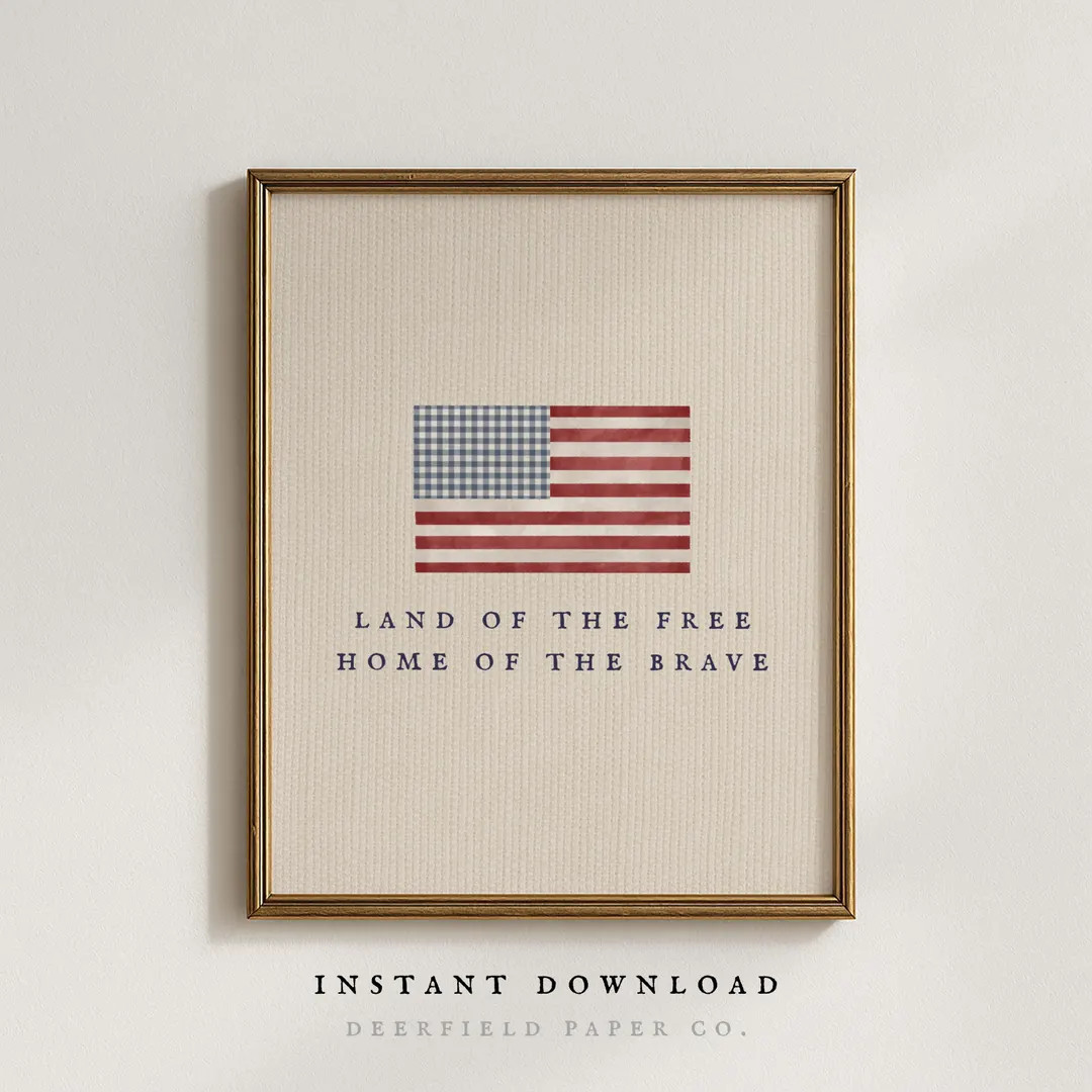 Vintage Gingham American Flag Print | Land of the Free Home of the Brave (digital Download) - Ets... | Etsy (Global)