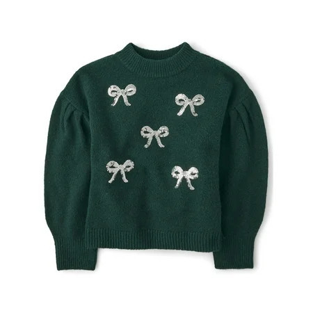 The Children's Place Girls Long Sleeve Sequin Bow Front Sweater, Sizes XS-XXL | Walmart (US)