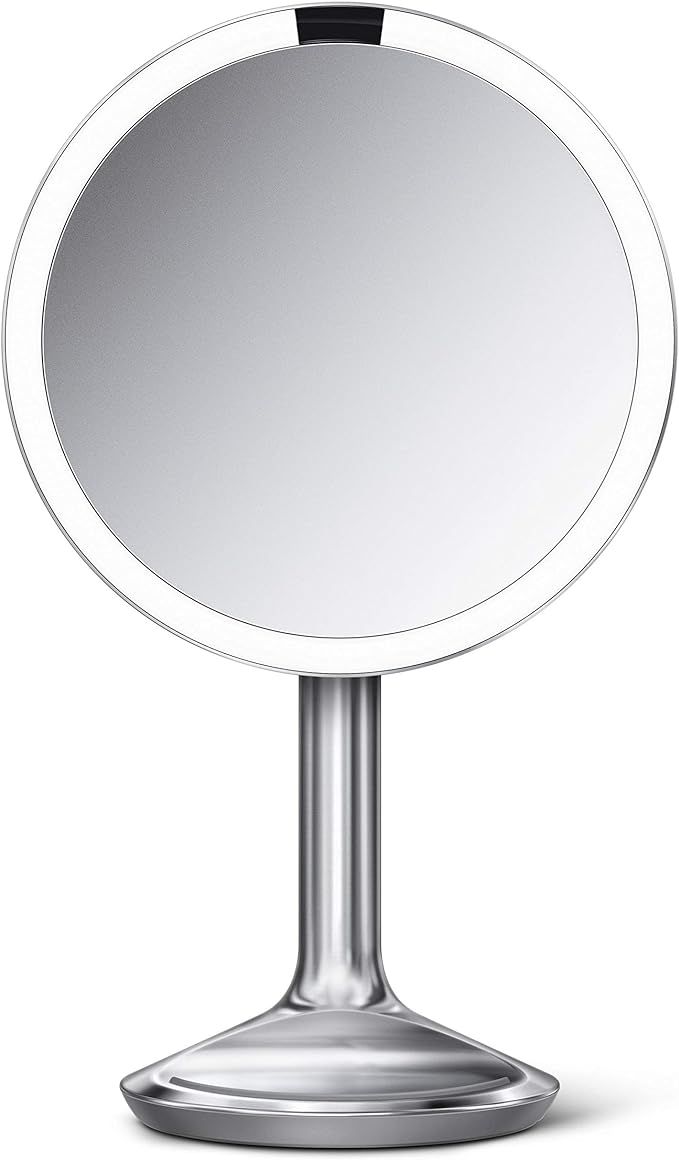 simplehuman 8" Round Sensor Makeup Mirror SE, 5X Magnification, Brushed Stainless Steel | Amazon (US)