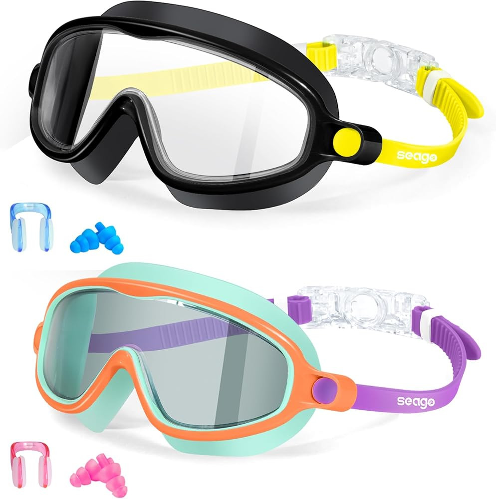 Seago Swim Goggles 2 Pack Anti-Fog Anti-UV Wide View Swimming Goggles for Kids 3-14 | Amazon (US)