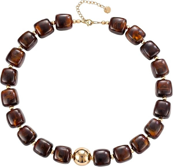 Tondiamo Boho Chunky Beaded Necklace, Colorful Square Acrylic Statement Choker, Y2k Summer Beach ... | Amazon (US)
