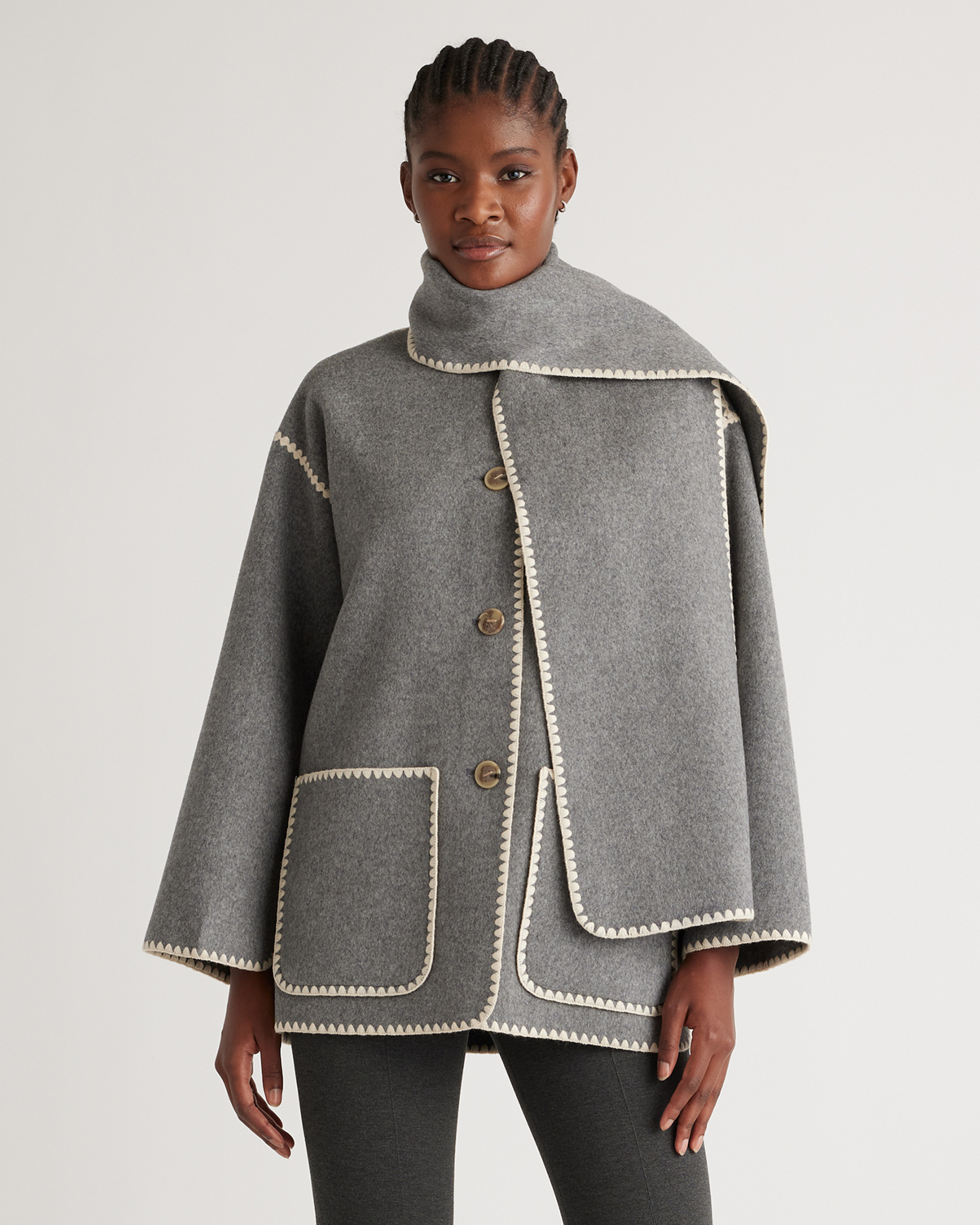 Quince | Women's Double-Faced Merino Wool Scarf Coat in Heather Grey, Size XS | Quince