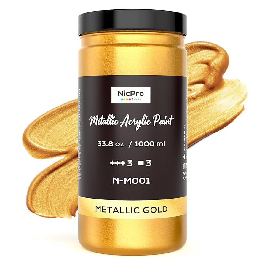 Nicpro Acrylic Paint Metallic Gold, 33.8oz/1000ml Large Gold Leaf Paint, Non Toxic, Non Fading fo... | Amazon (US)