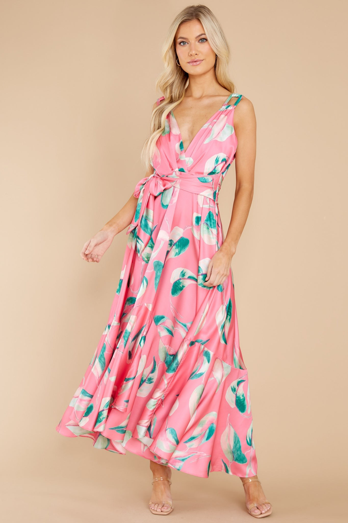 Call Me Sassy Pink Leaf Print Maxi Dress | Red Dress 