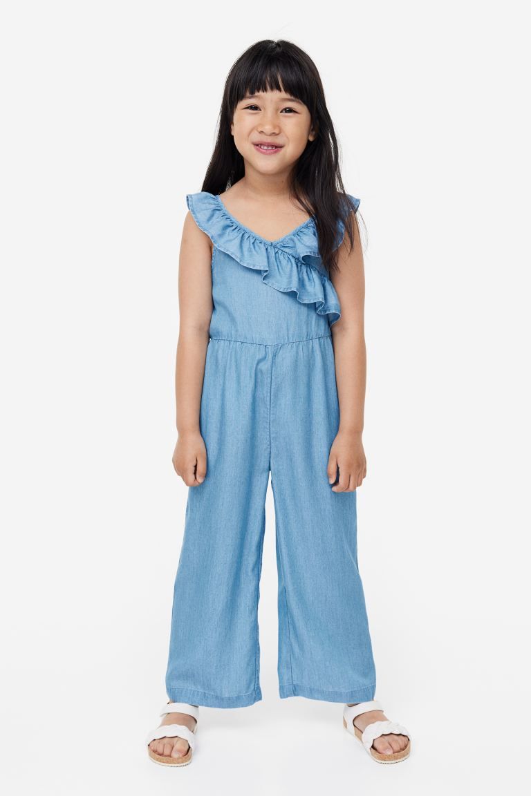 Flounce-trimmed Lyocell Jumpsuit - Blue - Kids | H&M US | H&M (US + CA)