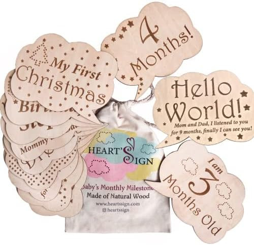 Heart's Sign 24 Designs Baby Milestone Cards - Hello World Newborn Sign | Weekly & Occassions Wooden | Amazon (US)