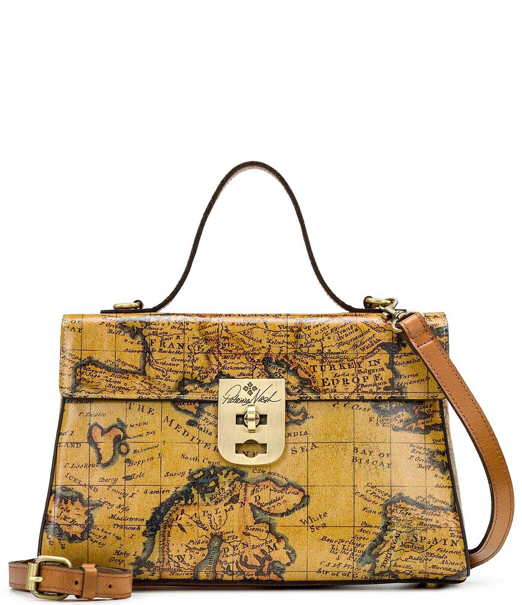 Arlington European Map Leather Satchel Bag | Dillard's