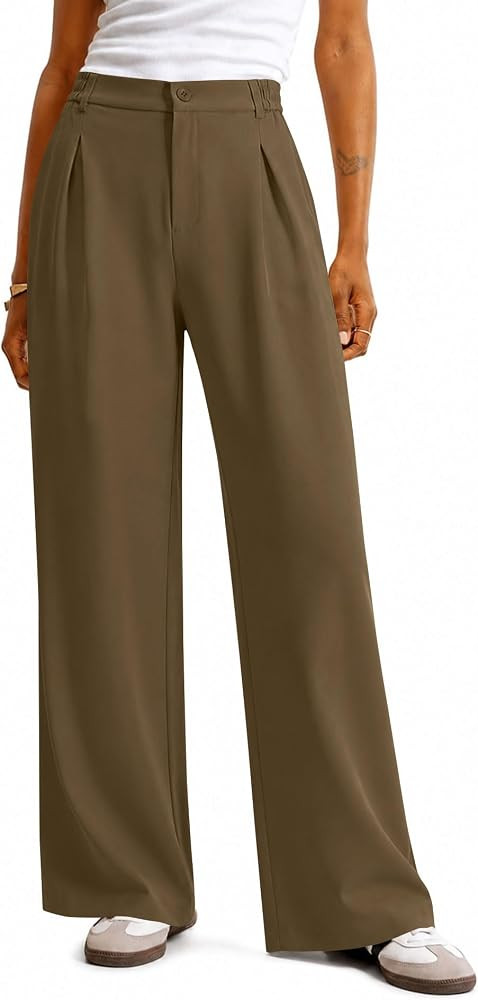LOMON Womens Wide Leg Pants Casual Work Trousers with Pockets | Amazon (US)